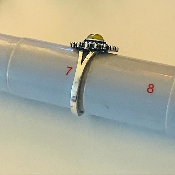 New RARE Cats Eye Chrysoberyl Yellow Green Artisan Sun 925 Sterling Silver Ring - Picture 13 of 17